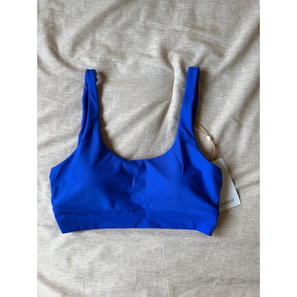 quince italian tank bikini top swimsuit in electric blue, women size large